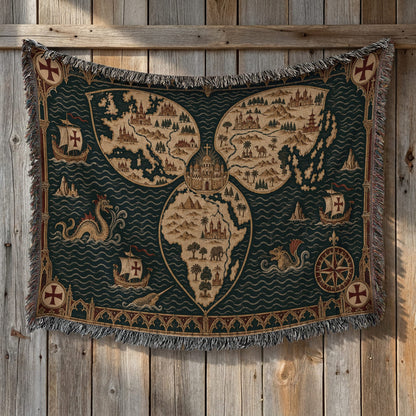 CalmNestStyle Mappa Mundi I Three Continents jacquard woven blanket