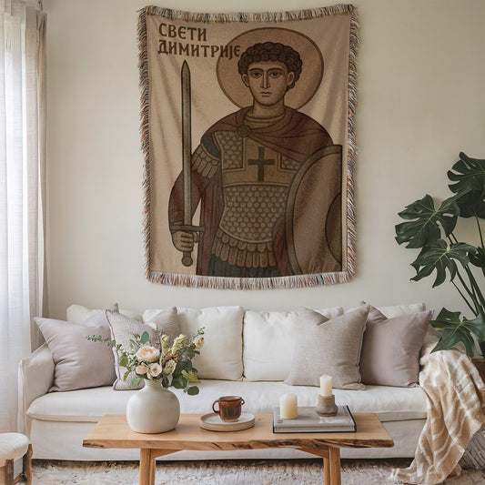 Saint Demetrius Medieval Warrior Art Throw Blanket