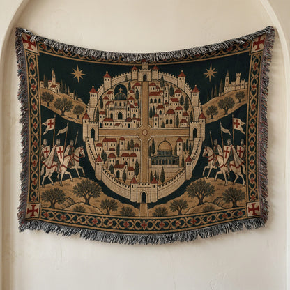 CalmNestStyle Crusader Jerusalem Round Map I Under the Star jacquard woven blanket