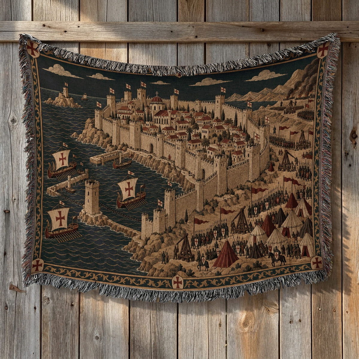 CalmNestStyle Crusader Harbor Siege I Fleet in the Bay jacquard woven blanket