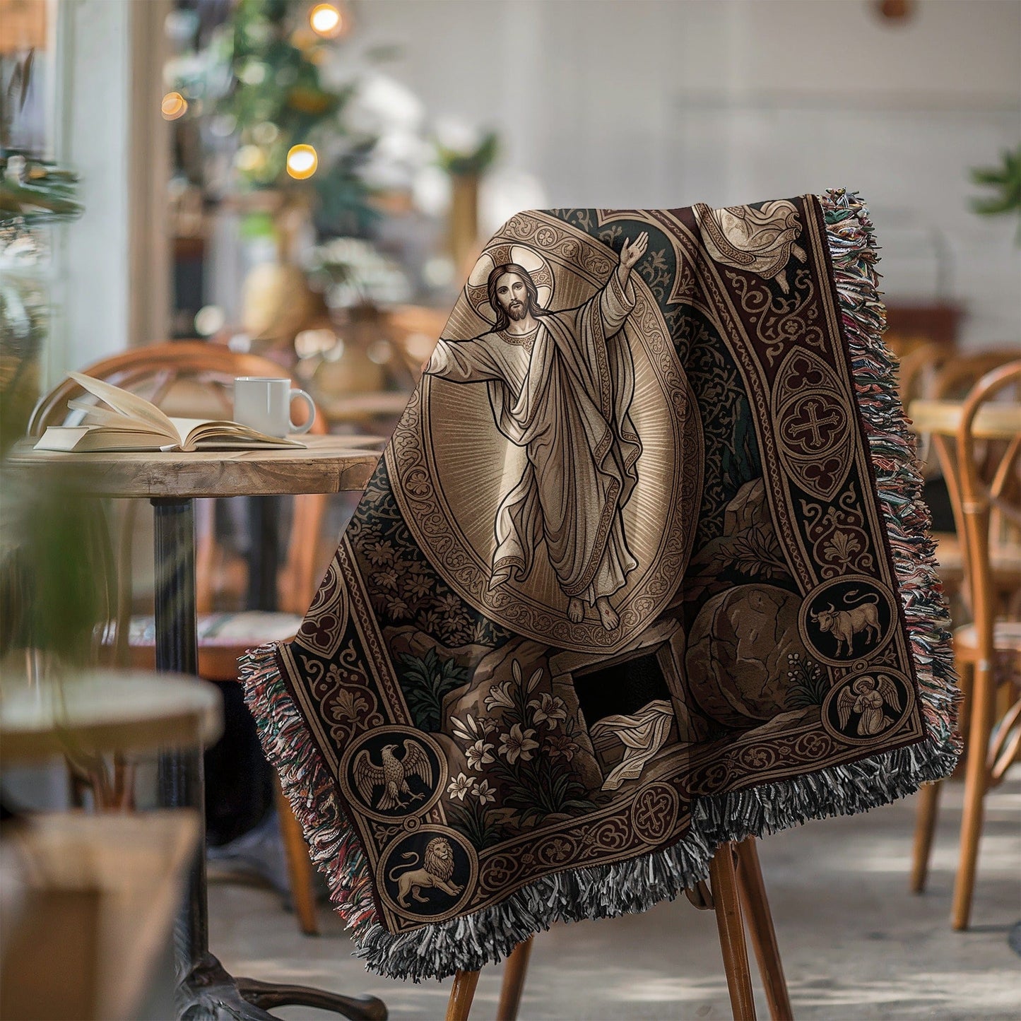 Jesus Resurrection on Decorative Tapestry Blanket