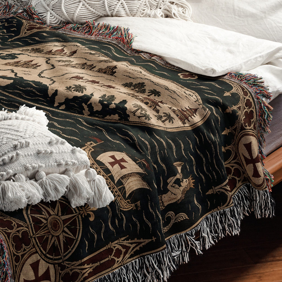 CalmNestStyle Mappa Mundi I Crowned Jerusalem jacquard woven blanket