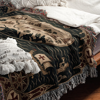 CalmNestStyle Mappa Mundi I Crowned Jerusalem jacquard woven blanket