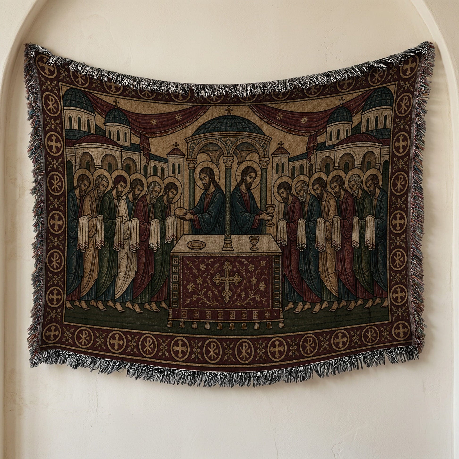MyDesigns Crimson Last Supper Horizontal Tapestry - Byzantine Woven Throw jacquard woven blanket