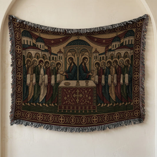 MyDesigns Crimson Last Supper Horizontal Tapestry - Byzantine Woven Throw jacquard woven blanket