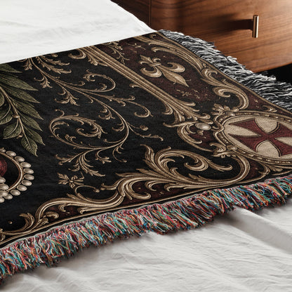 MyDesigns Medieval Blanket – Knights Templar Crest, Crown & Laurel Woven Throw jacquard woven blanket
