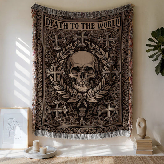 Death To The World Skull Tapestry Wall Hanging