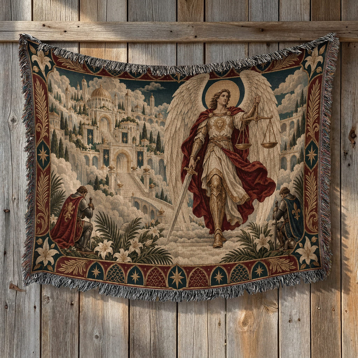 CalmNestStyle Saint Michael the Archangel With Scales jacquard woven blanket