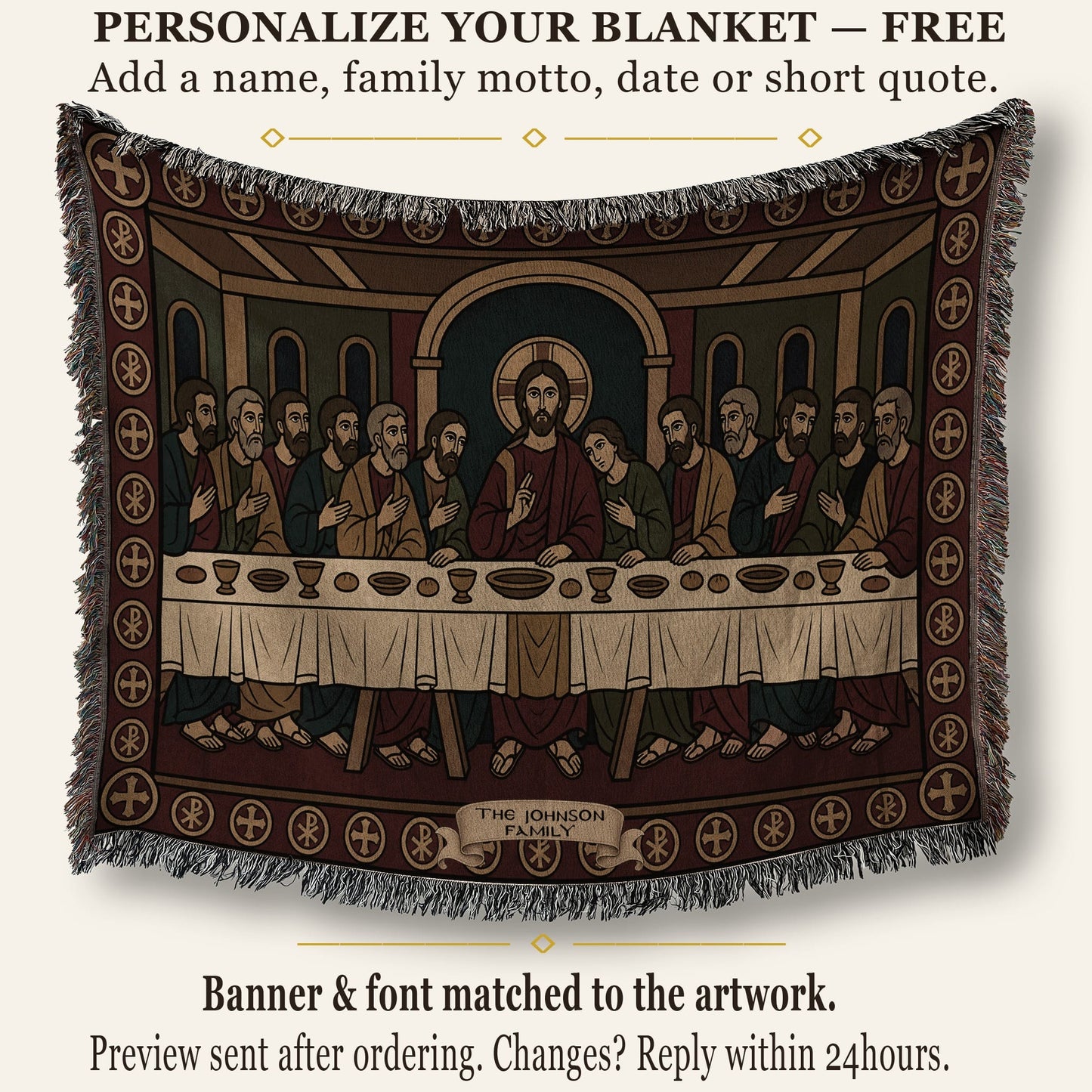 MyDesigns Gold Last Supper Horizontal Tapestry - Byzantine Orthodox Icon jacquard woven blanket