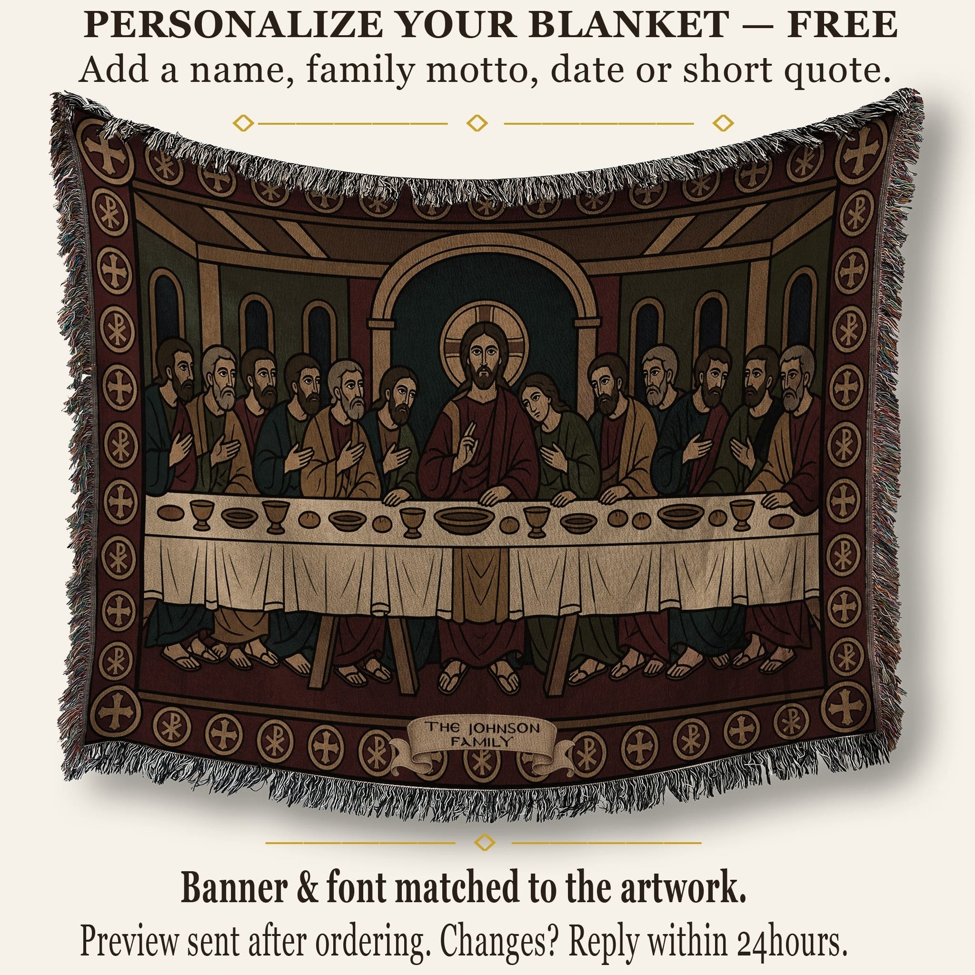 MyDesigns Gold Last Supper Horizontal Tapestry - Byzantine Orthodox Icon jacquard woven blanket
