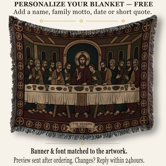 MyDesigns Gold Last Supper Horizontal Tapestry - Byzantine Orthodox Icon jacquard woven blanket