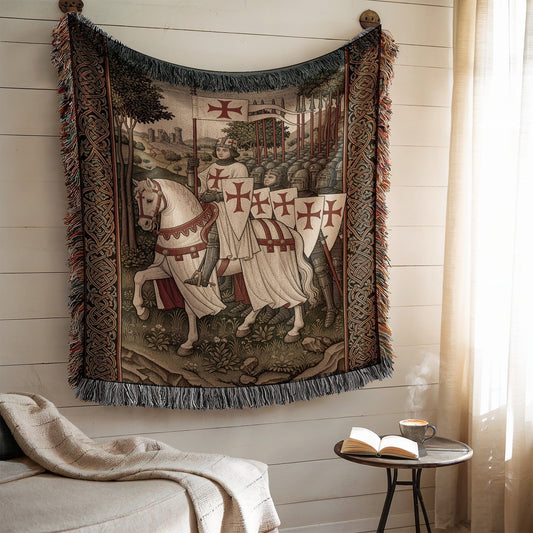 Medieval Knight Tapestry Wall Hanging with Fringe