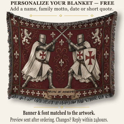 MyDesigns Medieval Blanket – Two Templar Knights Crossing Swords Woven Throw jacquard woven blanket