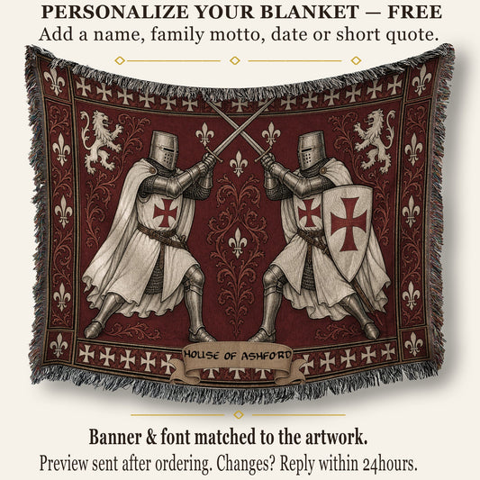 MyDesigns Medieval Blanket – Two Templar Knights Crossing Swords Woven Throw jacquard woven blanket