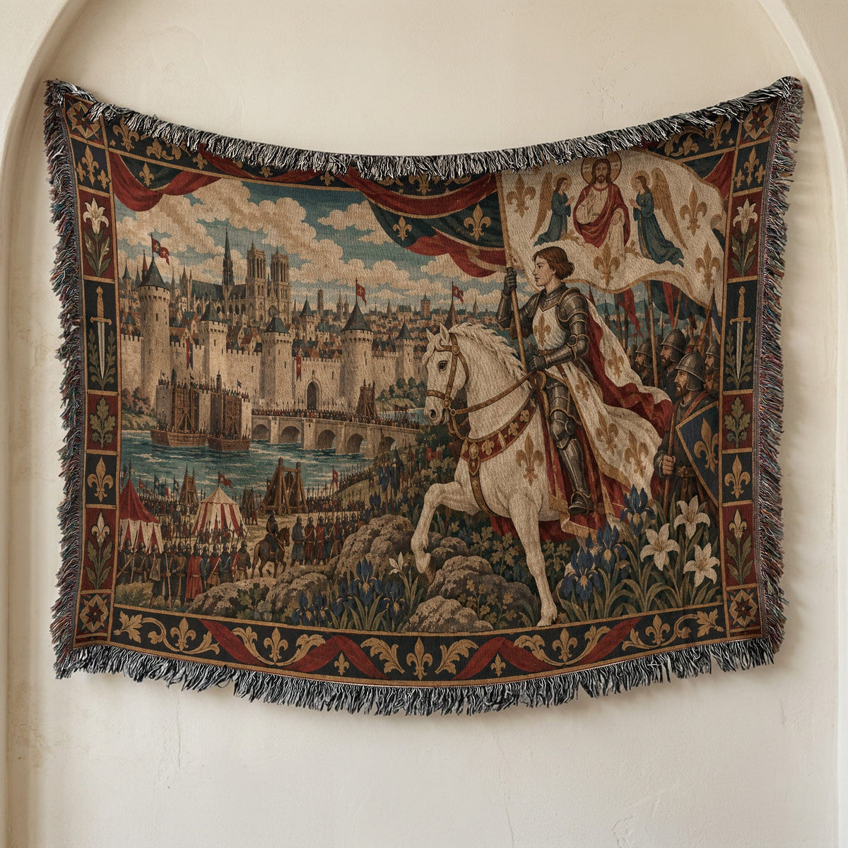 CalmNestStyle Joan of Arc and the Lily Banner jacquard woven blanket