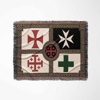 MyDesigns Medieval Blanket with Saint Lazarus Cross – Templar Hospitaller Jerusalem Woven Throw jacquard woven blanket
