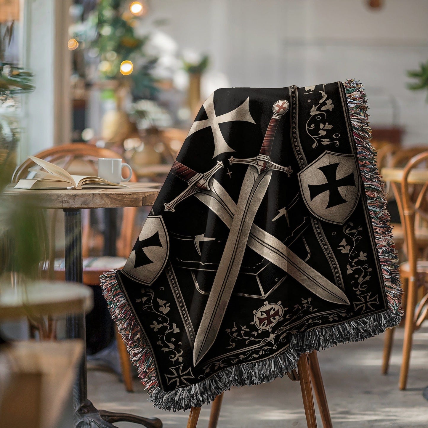 Medieval Knight Templar Sword and Shield Design Blanket