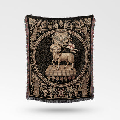CalmNestStyle Divine Lamb & Dove Tapestry Woven Blanket jacquard woven blanket