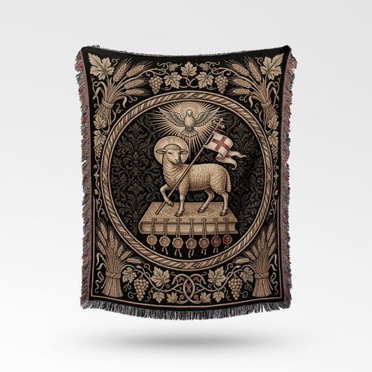 CalmNestStyle Divine Lamb & Dove Tapestry Woven Blanket jacquard woven blanket