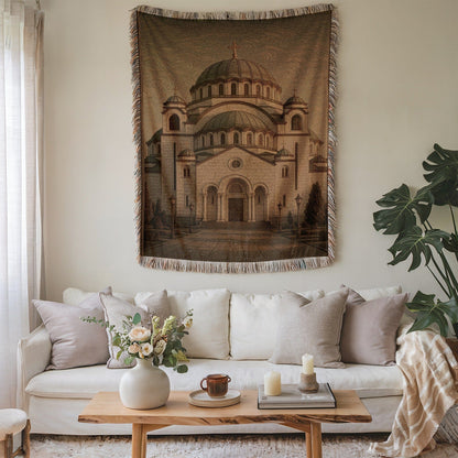 Intricately Designed Wall Tapestry Showcasing a Historic Landmark