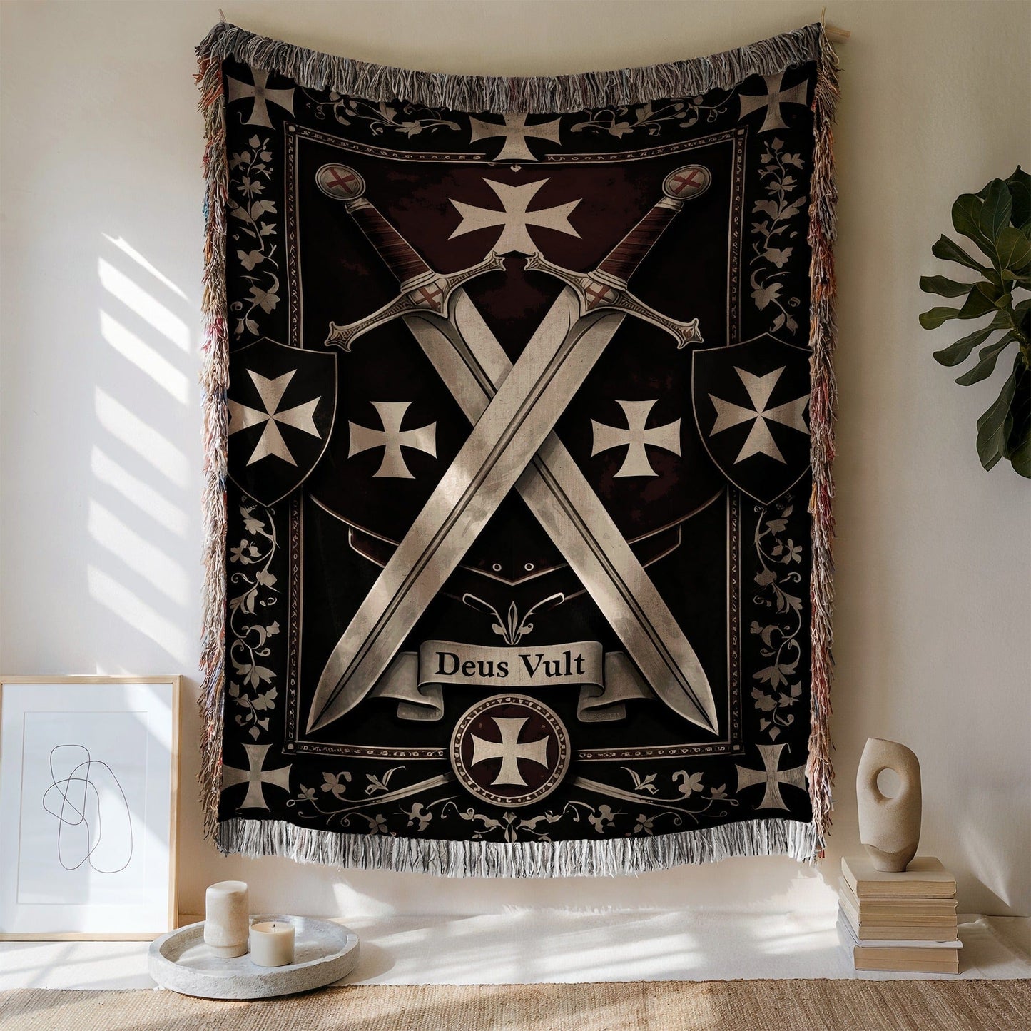 Deus Vult Medieval Swords and Shields Wall Tapestry