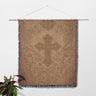 Golden Cross Flourish on Tan Canvas Orthodox Woven Blanket