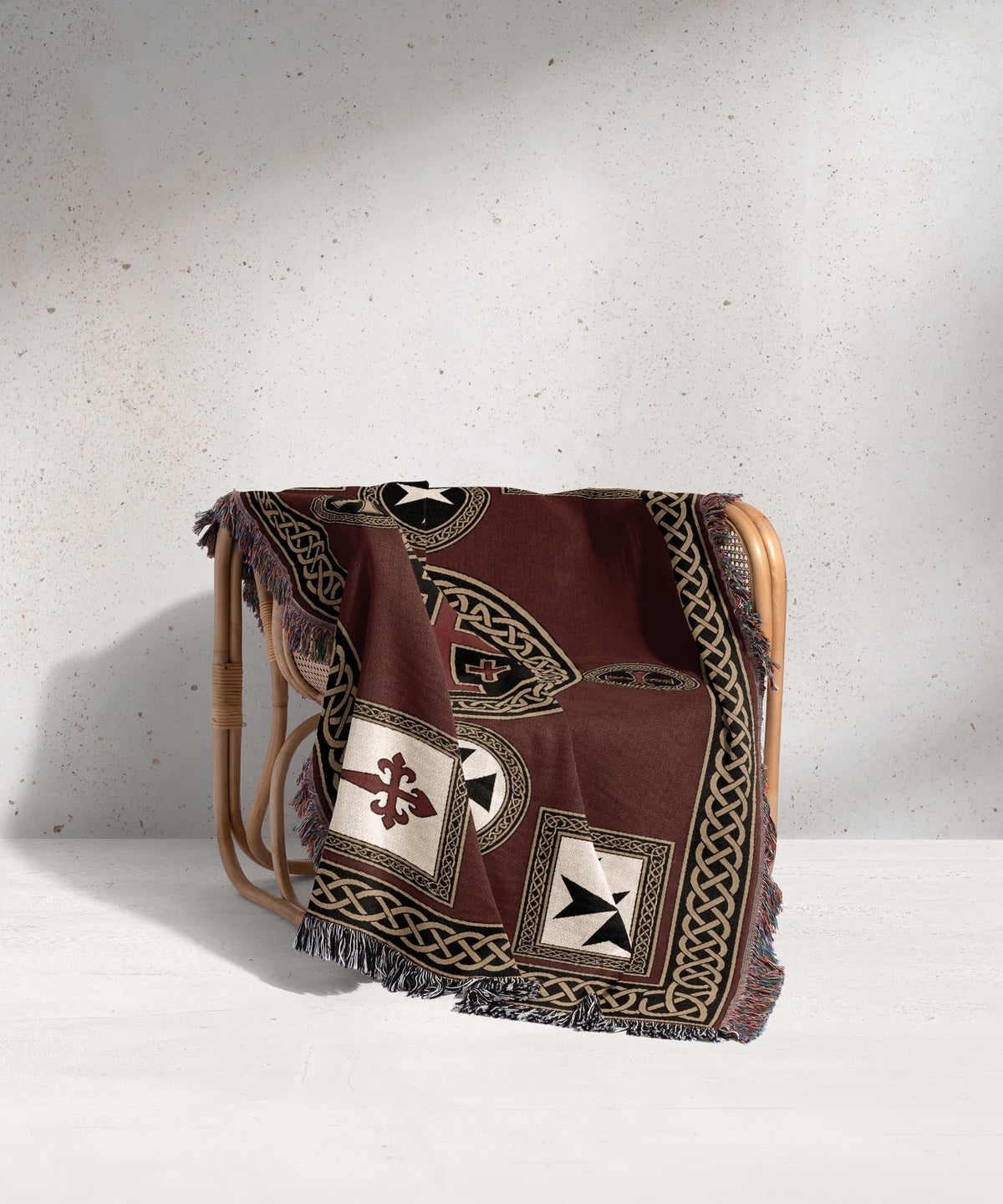 MyDesigns Medieval Tapestry Woven Throw – Burgundy Jerusalem Cross Medallion Blanket jacquard woven blanket