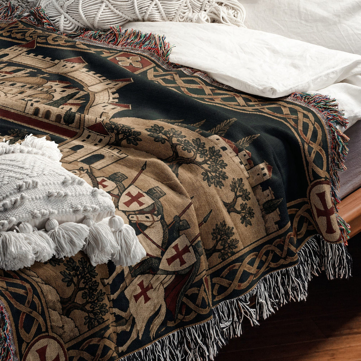CalmNestStyle Crusader Jerusalem Round Map I Golden Sky jacquard woven blanket