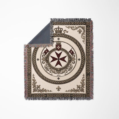CalmNestStyle Tuitio Fidei Order of Malta Seal Sepia Woven Blanket jacquard woven blanket