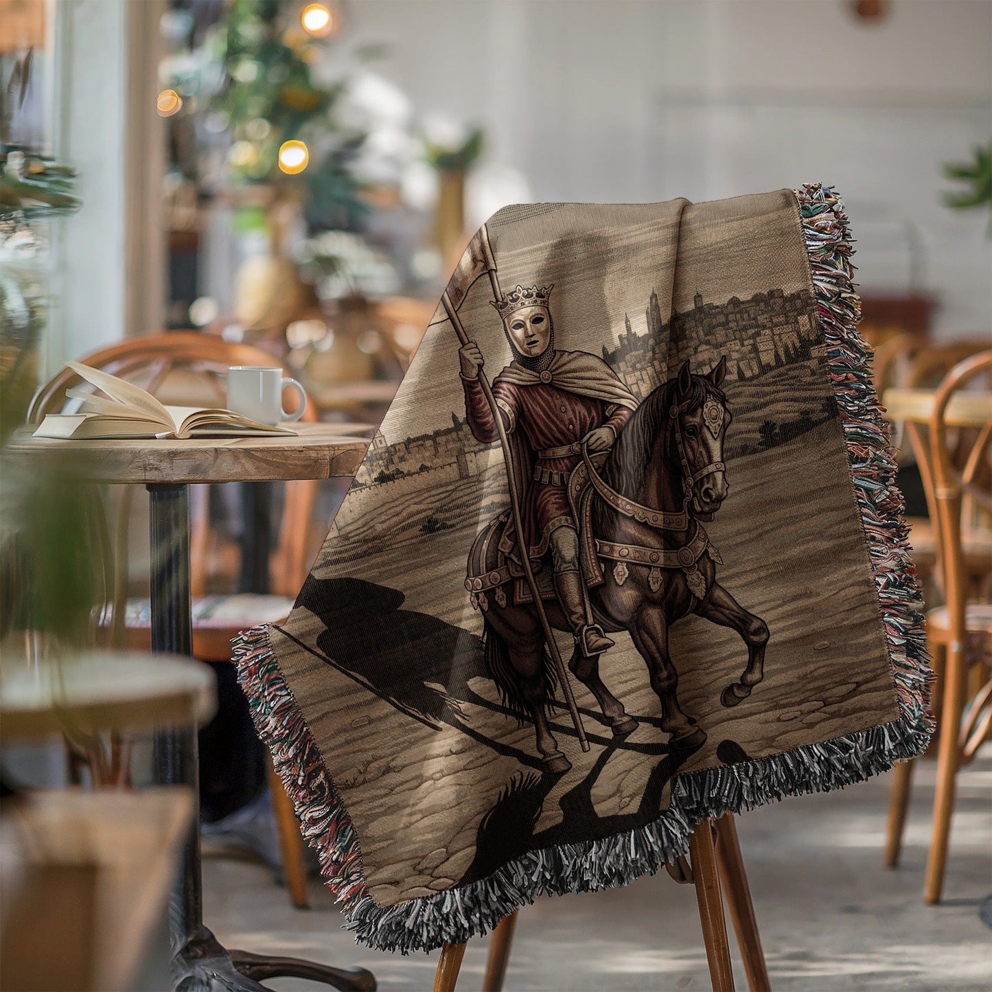 King on Horseback Medieval Art Woven Tapestry Blanket