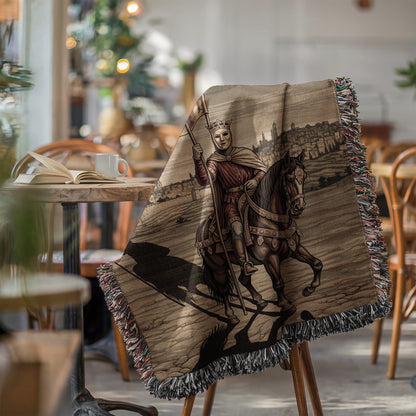King on Horseback Medieval Art Woven Tapestry Blanket