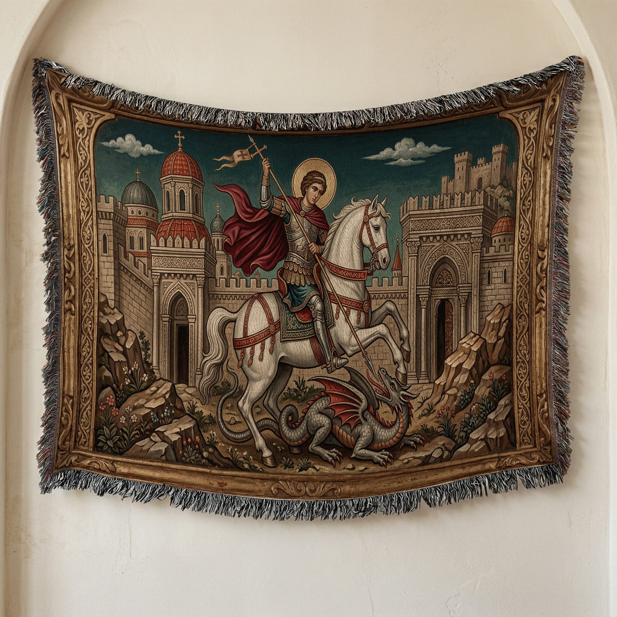 CalmNestStyle Saint George Gilded Icon jacquard woven blanket
