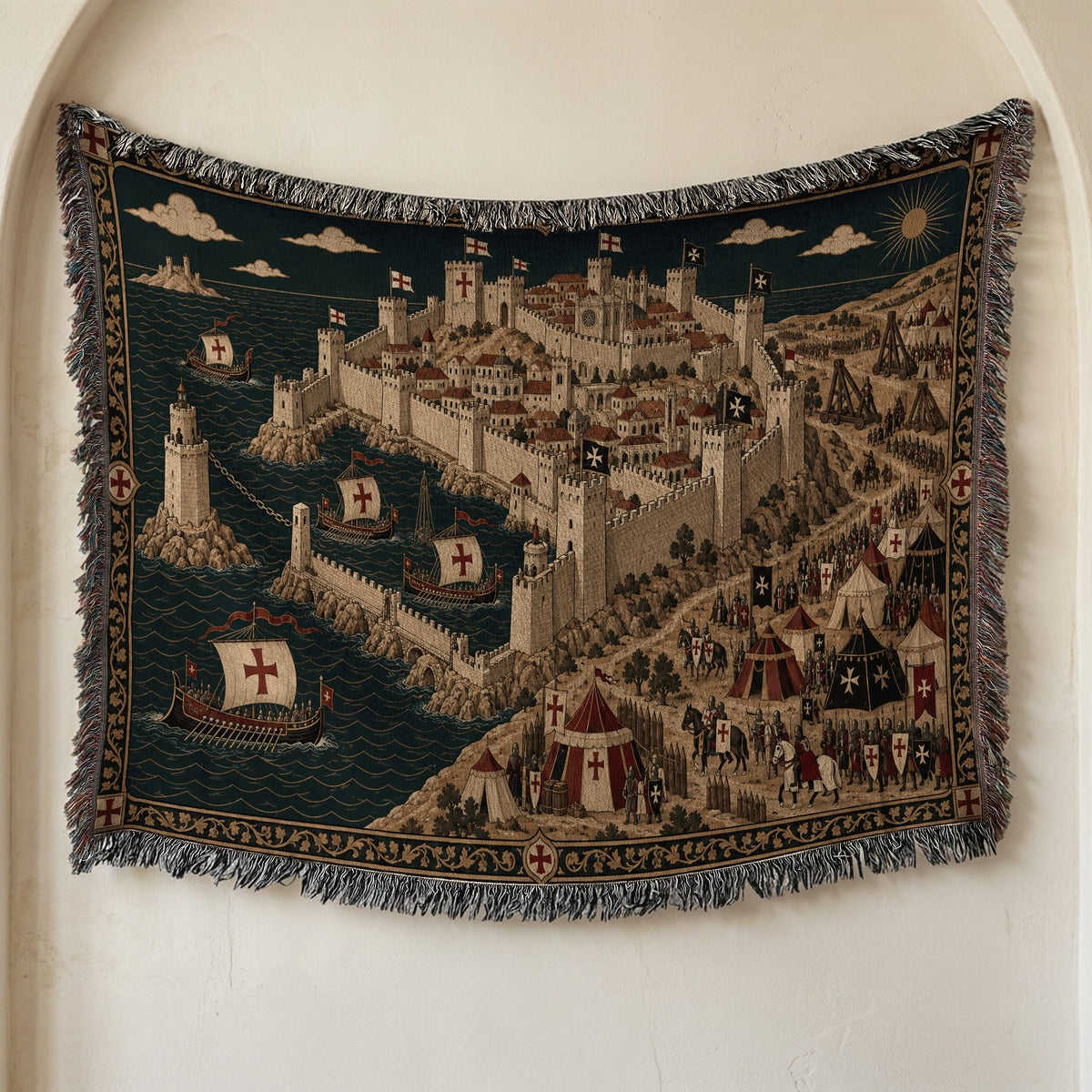 CalmNestStyle Crusader Harbor Siege I Camp Before the Walls jacquard woven blanket