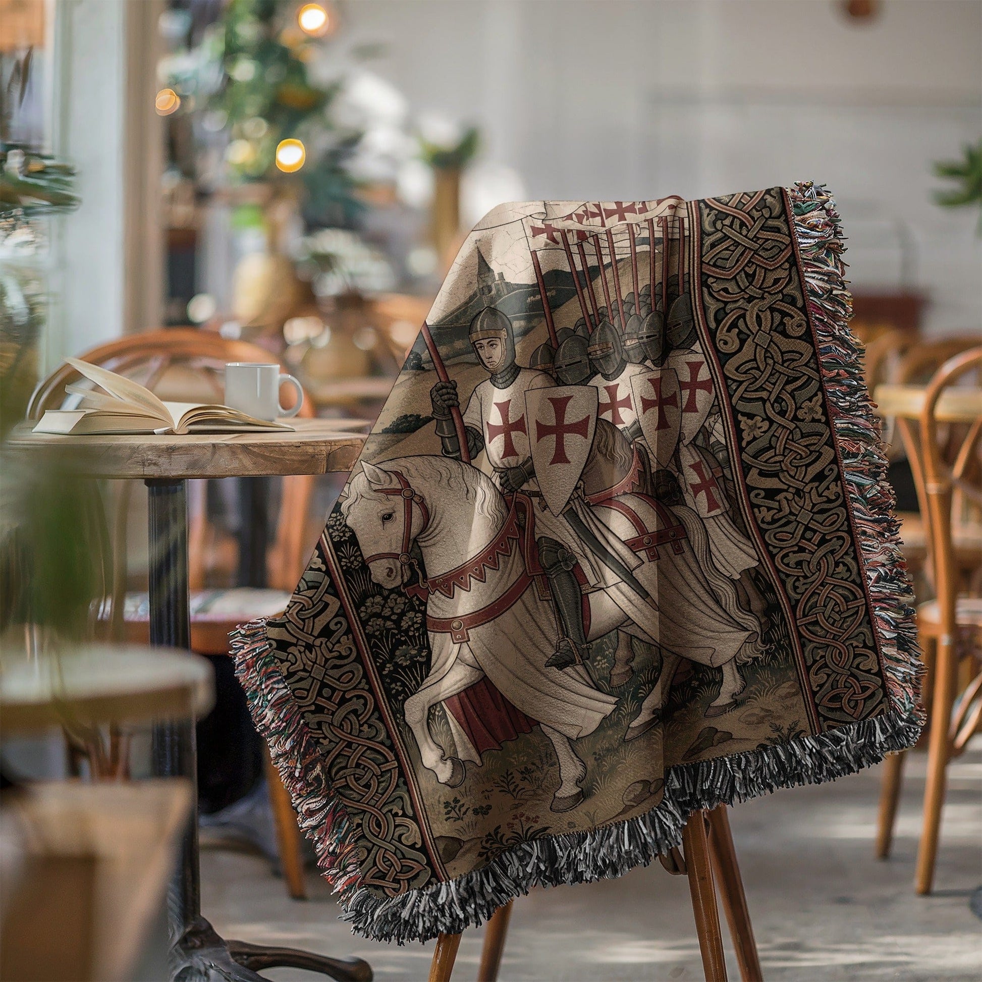 Knight on Horseback Woven Tapestry Throw Blanket