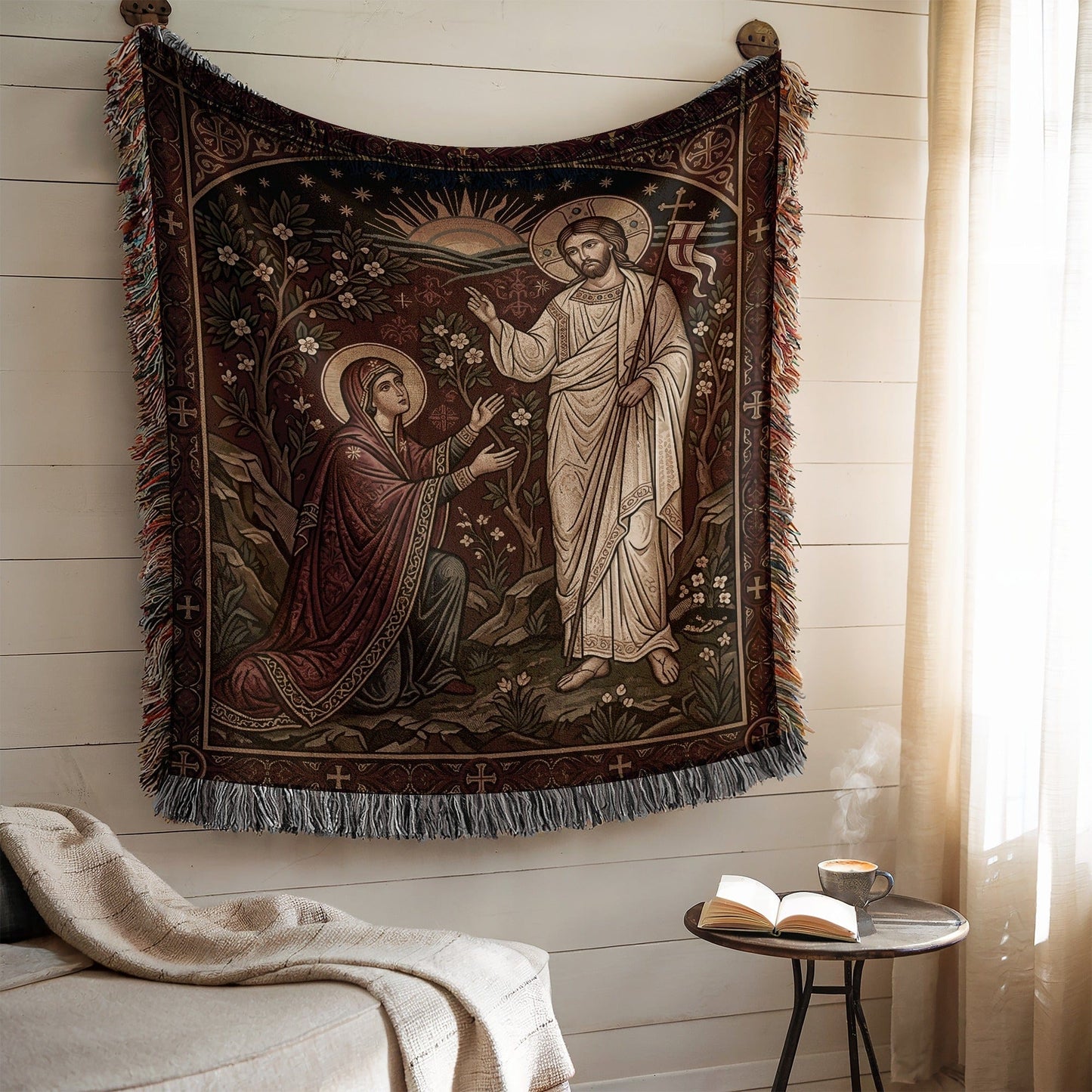 Handcrafted Religious Tapestry Wall Art with Biblical Scene