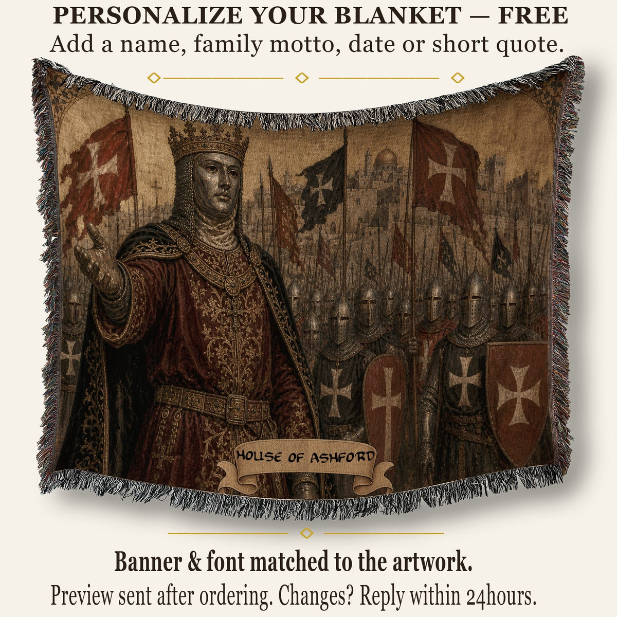 CalmNestStyle Baldwin IV and the Templar Army jacquard woven blanket