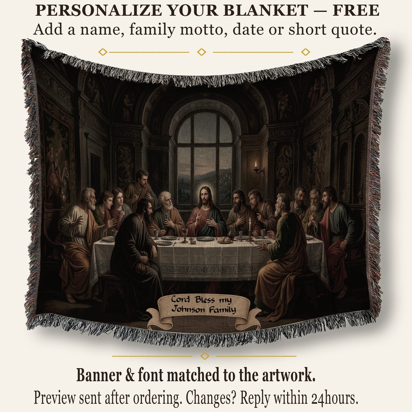 MyDesigns Communion Table Wall Tapestry – Jesus with Twelve Apostles, Woven Cotton Blanket jacquard woven blanket