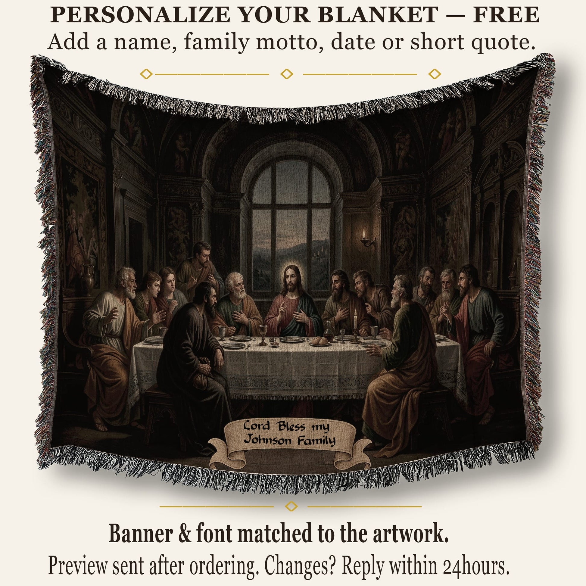 MyDesigns Communion Table Wall Tapestry – Jesus with Twelve Apostles, Woven Cotton Blanket jacquard woven blanket