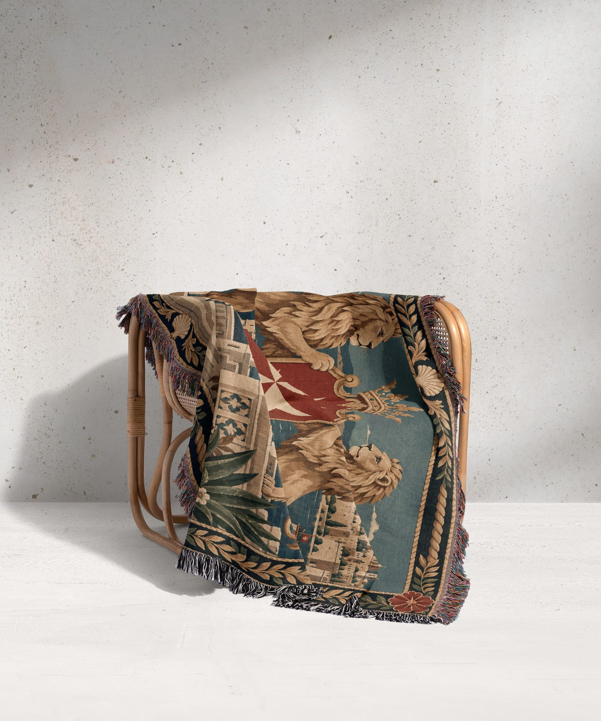 CalmNestStyle Golden Lions Crowned Shield over Valletta Woven Blanket jacquard woven blanket