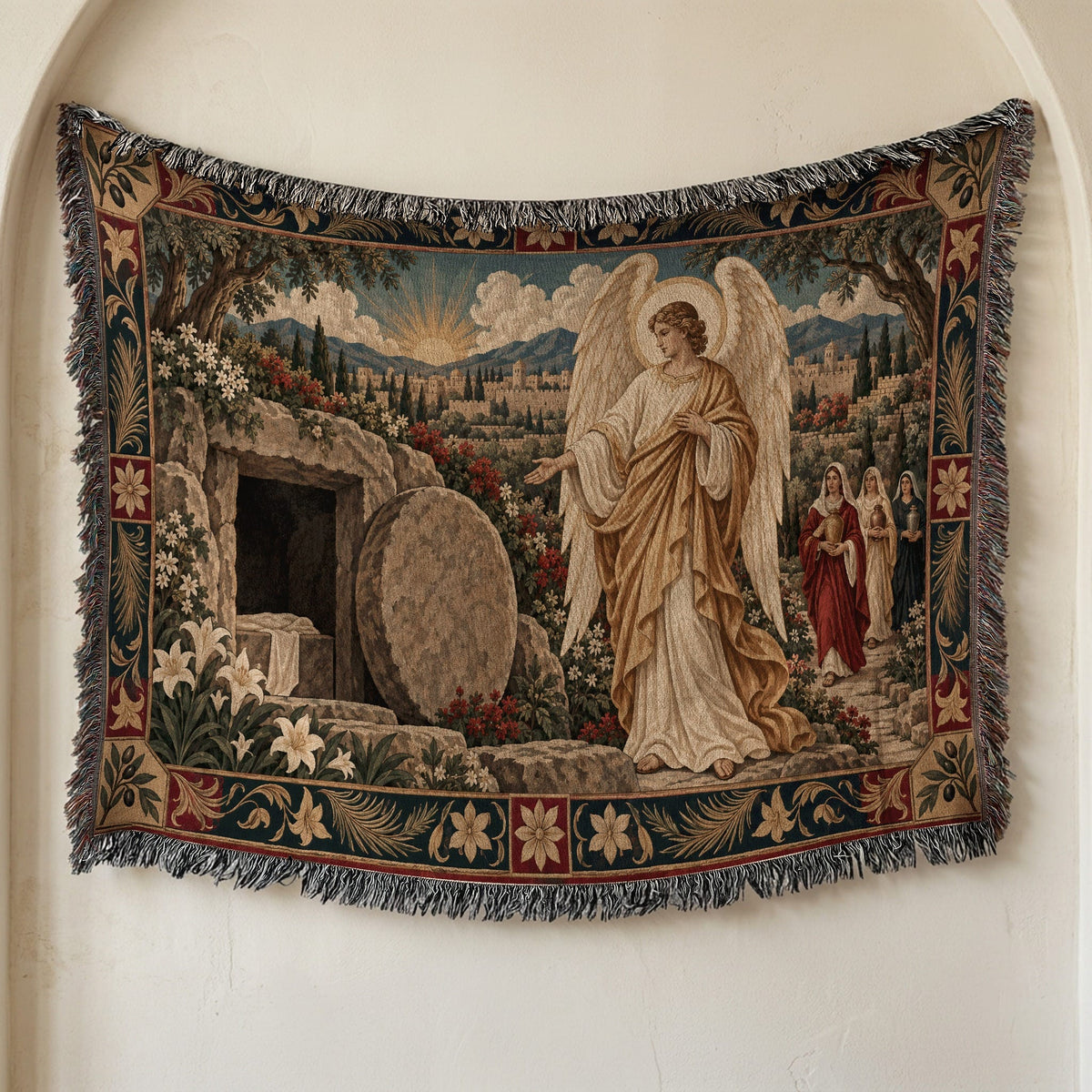 CalmNestStyle Resurrection Morning at the Empty Tomb jacquard woven blanket