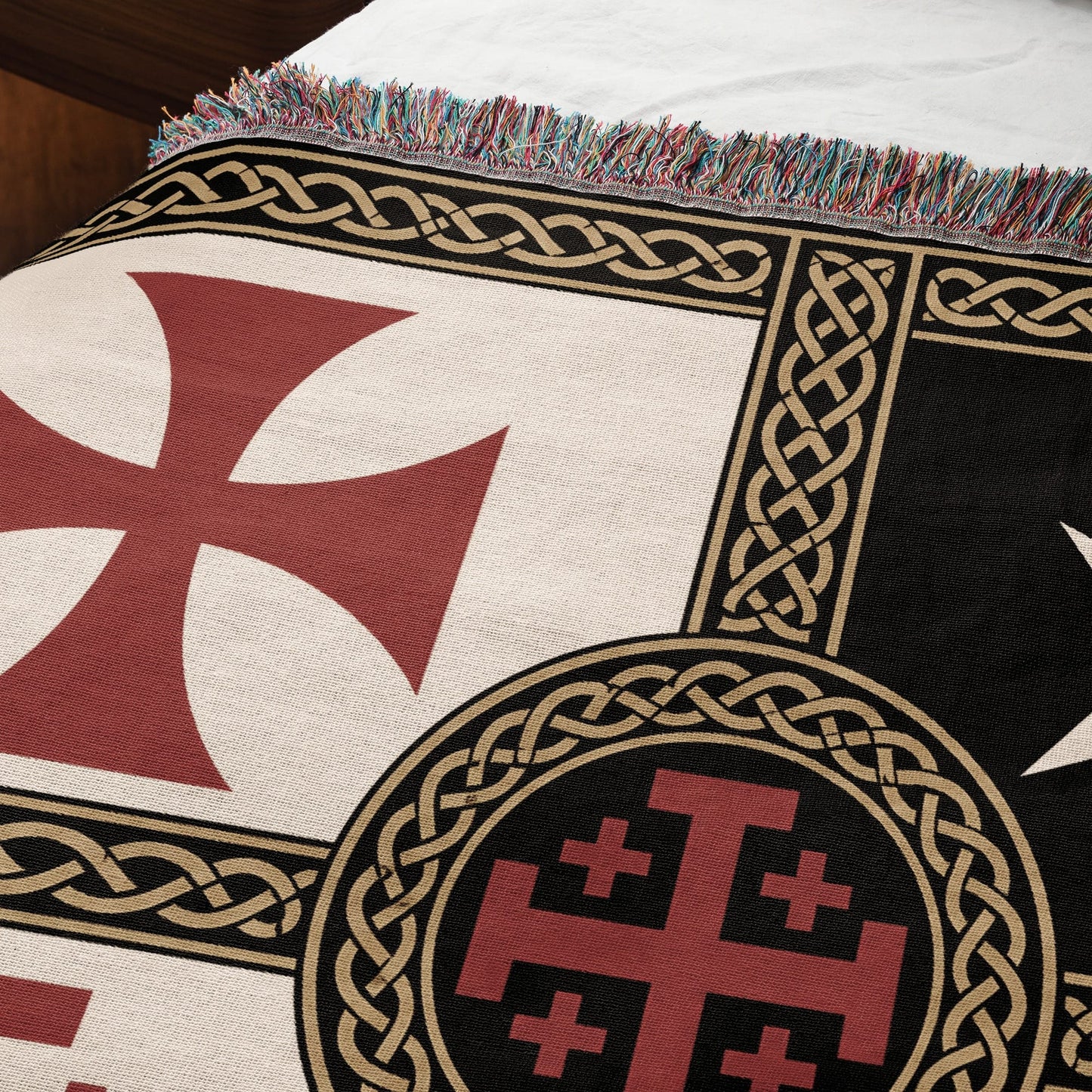 MyDesigns Medieval Blanket with Saint Lazarus Cross – Templar Hospitaller Jerusalem Woven Throw jacquard woven blanket