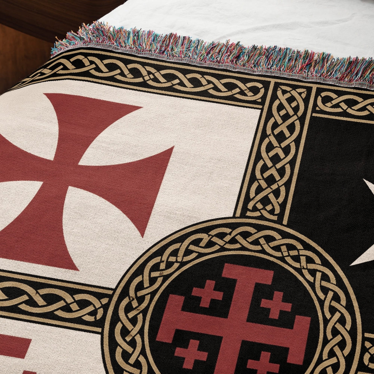 MyDesigns Medieval Blanket with Saint Lazarus Cross – Templar Hospitaller Jerusalem Woven Throw jacquard woven blanket