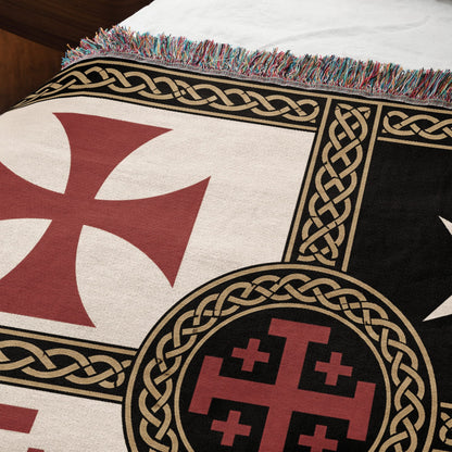 MyDesigns Medieval Blanket with Saint Lazarus Cross – Templar Hospitaller Jerusalem Woven Throw jacquard woven blanket