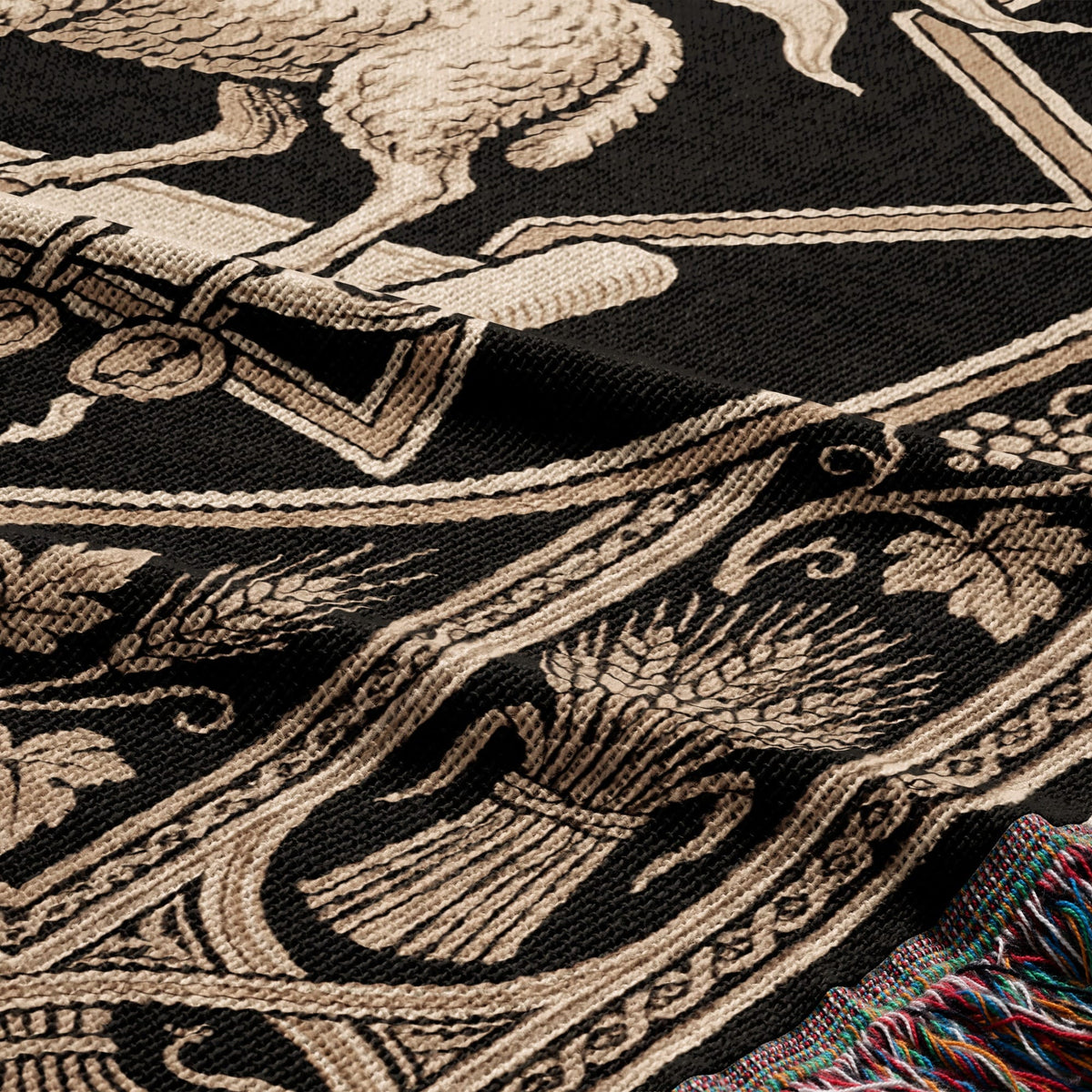 CalmNestStyle Ecclesiastical Lamb & Scroll Woven Blanket jacquard woven blanket