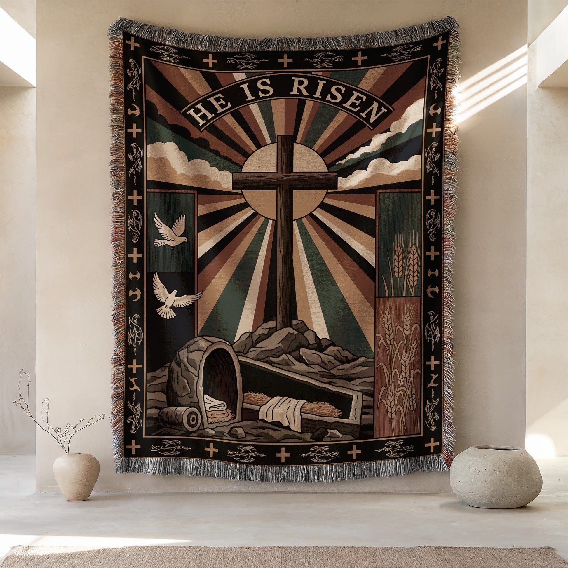 He Is Risen Religious Tapestry Wall Hanging Decor