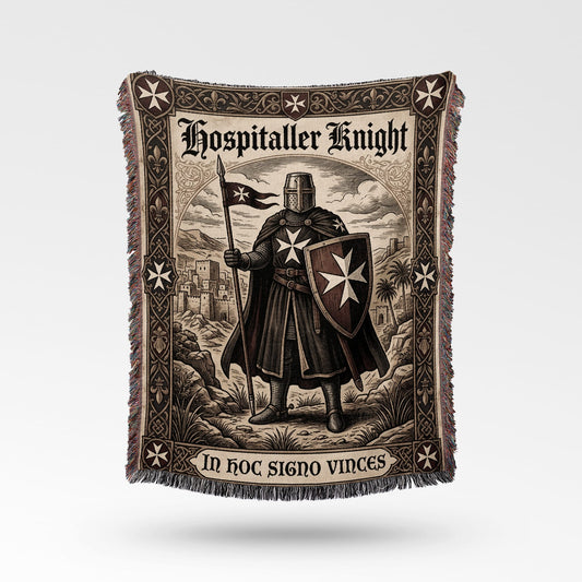 Templar Knight with shield and flag, Latin text "In Hoc Signo Vinces."