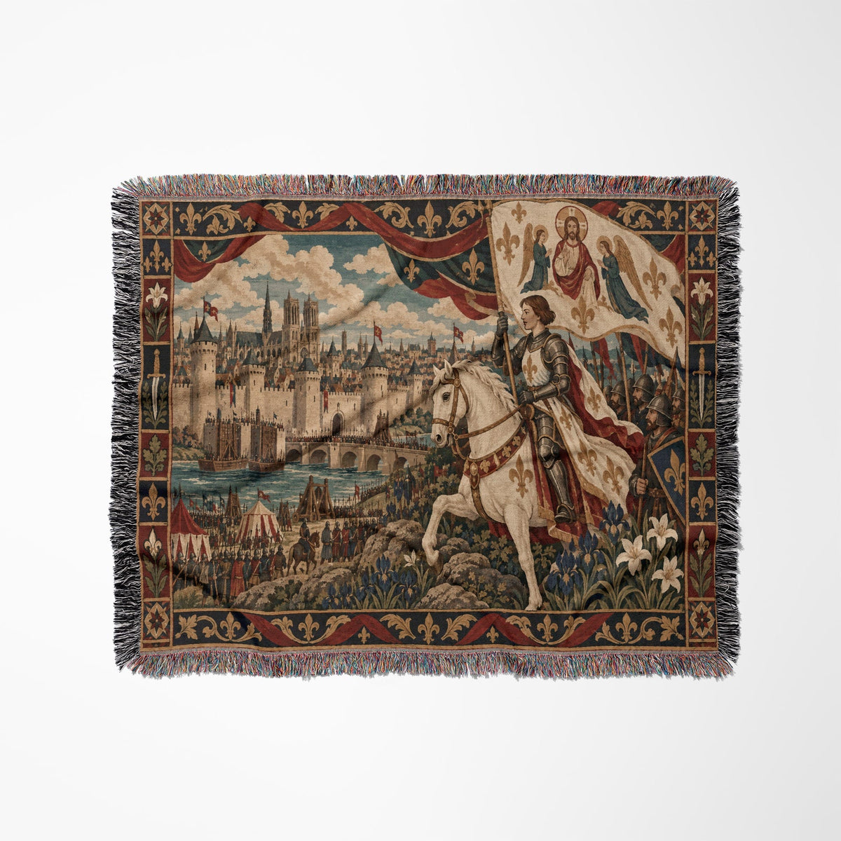 CalmNestStyle Joan of Arc and the Lily Banner jacquard woven blanket
