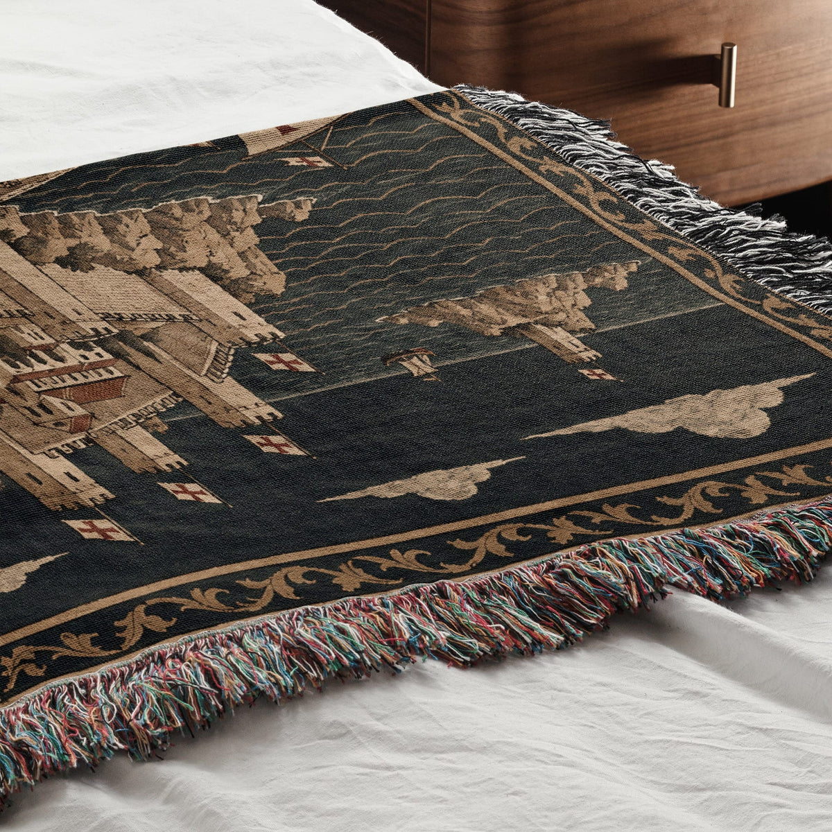 CalmNestStyle Crusader Harbor Siege I Fleet in the Bay jacquard woven blanket