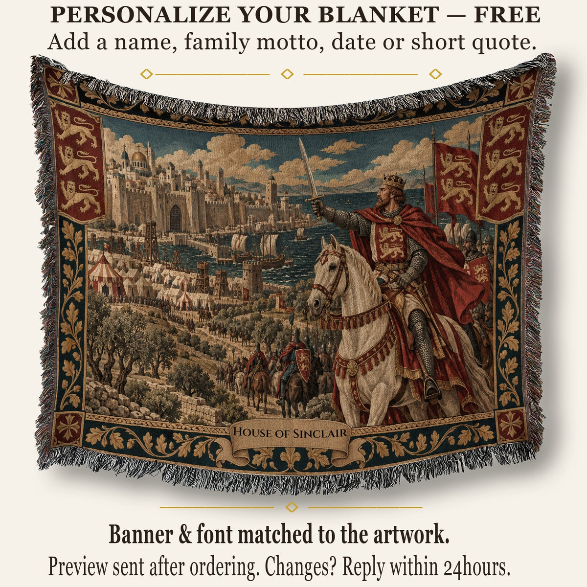 CalmNestStyle Richard the Lionheart on Horseback jacquard woven blanket
