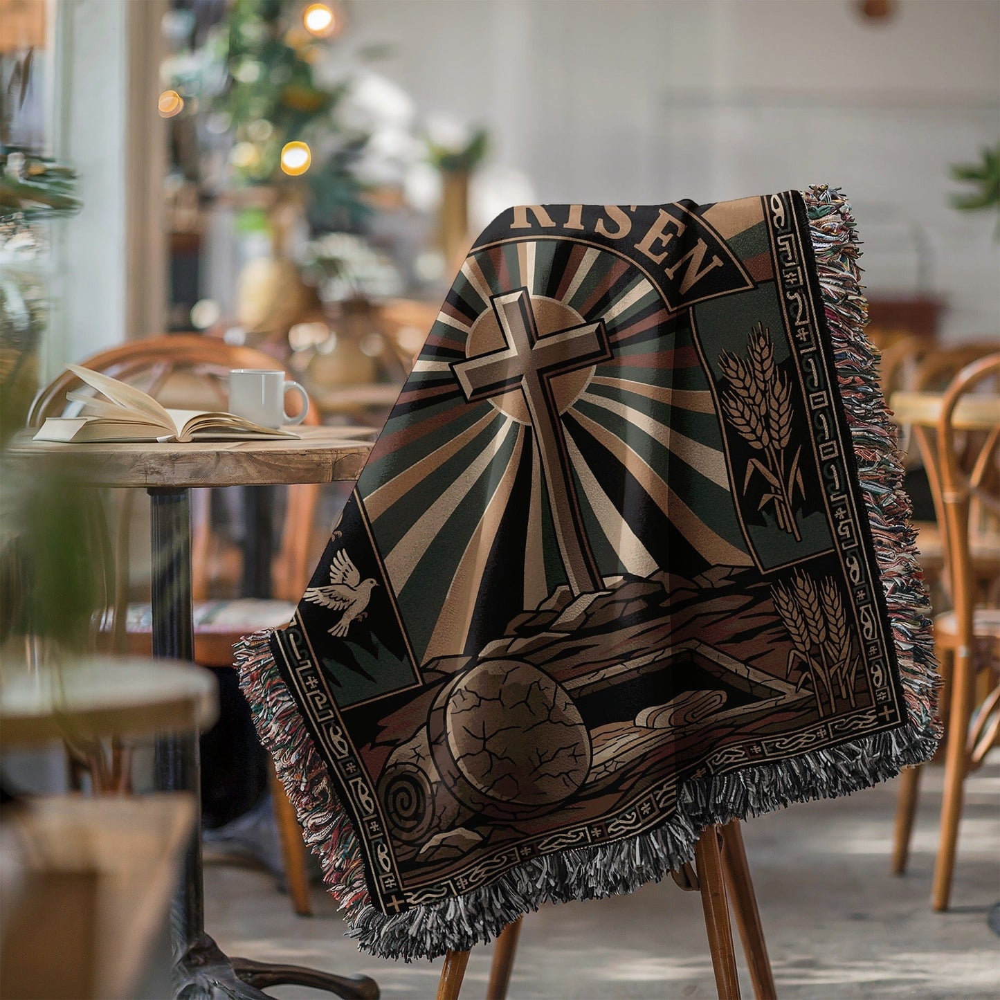 Risen Cross and Dove Design Decorative Blanket Product